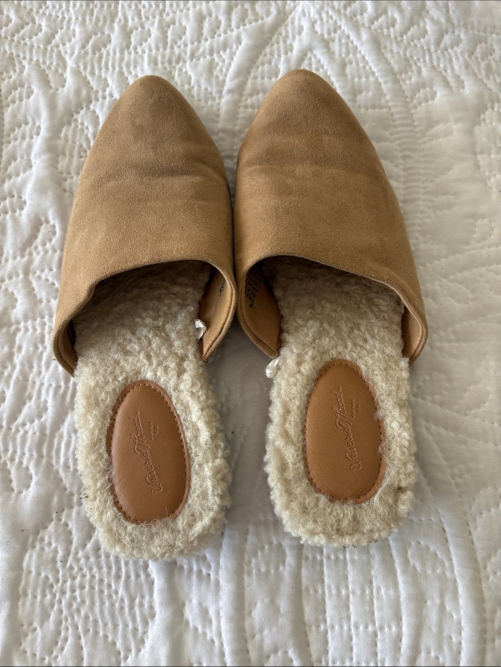 Universal Thread Tan Faux Suede Slip-On Shearling Mules